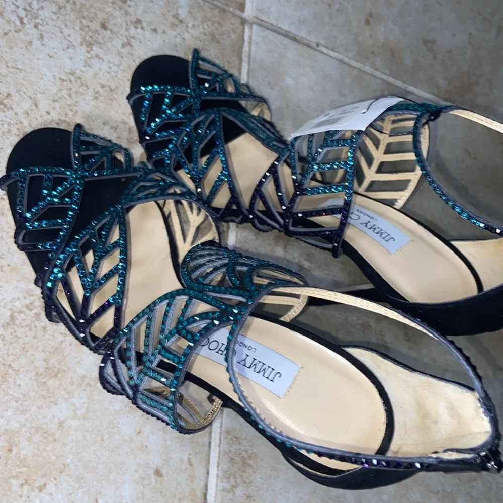 NWOB Jimmy Choo Black Suede Crystal Kallai Pumps - Picture 5 of 7